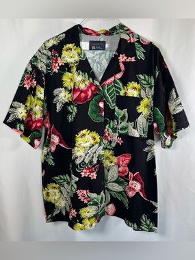 Vintage Panhandle Slim Men’s Hawaiian Floral Black Button Up Cotton Shirt Sz XL